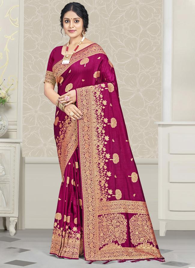 Silk Magenta Festival Wear Zari Work Saree